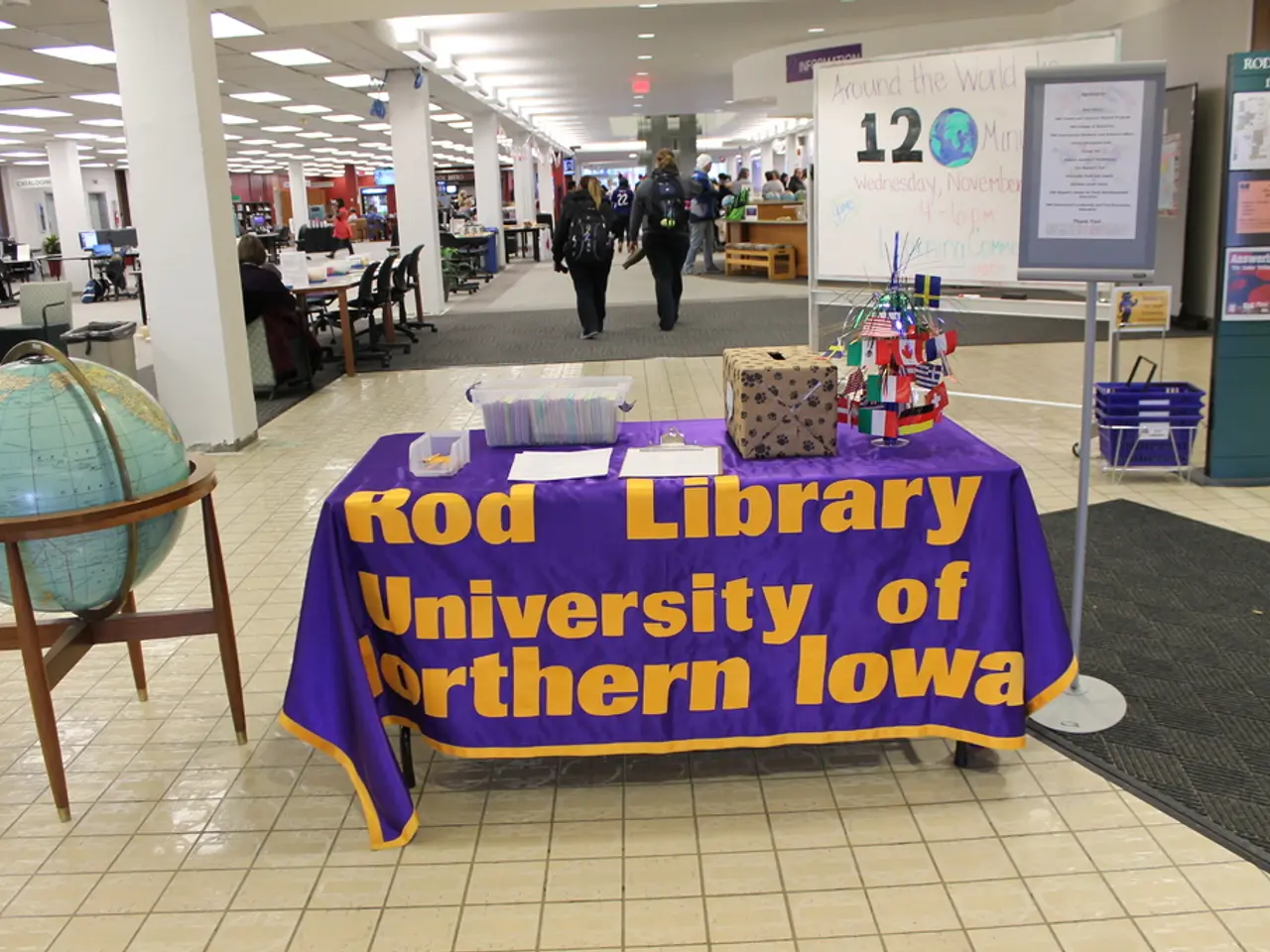 It is an expo conducted by University there is a table and on the table there are different...