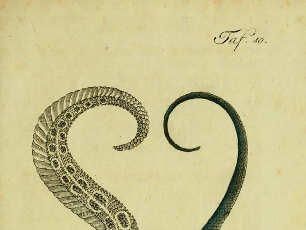 In this image there is a drawing of snakes and some text on the paper.
