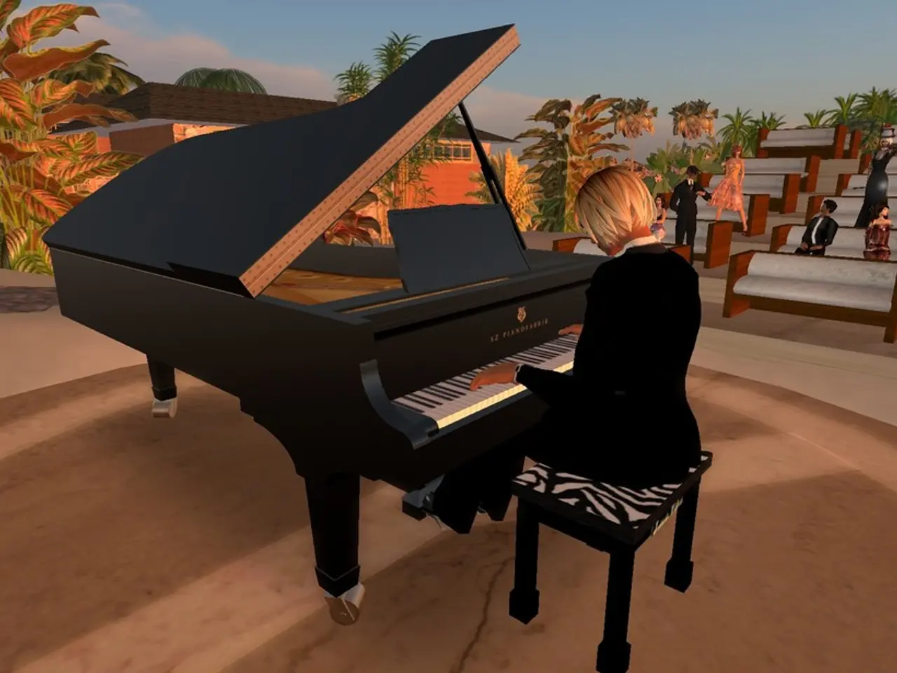 It is an animated image in which there is a girl in the middle who is sitting on the stool and...