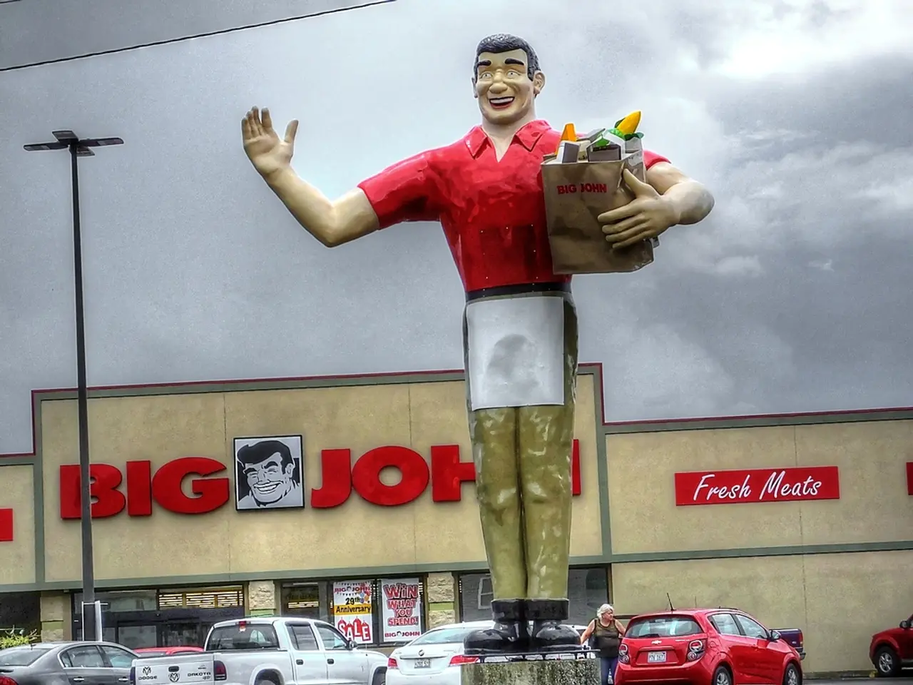 In this image we can see a statue, light pole, vehicles, a house, wire, there are some posters, and...