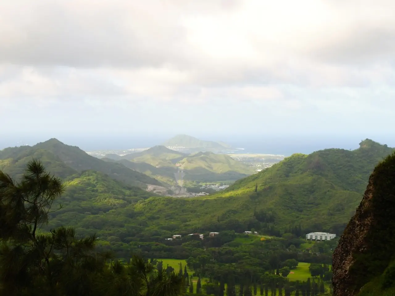 In this picture I can see the hills, number of trees and few buildings. In the background I can see...