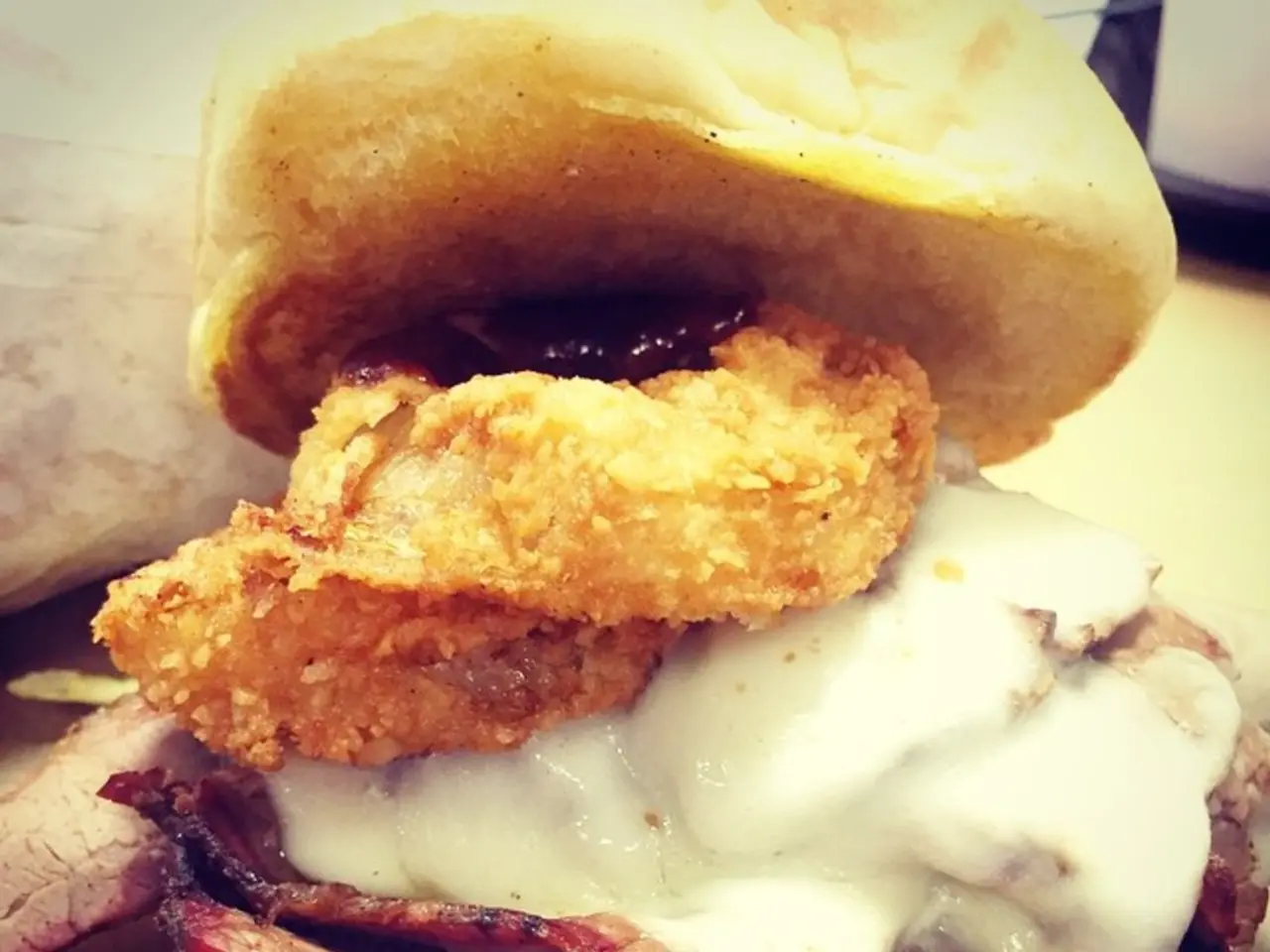 In this image I can see food contains breads and cream.