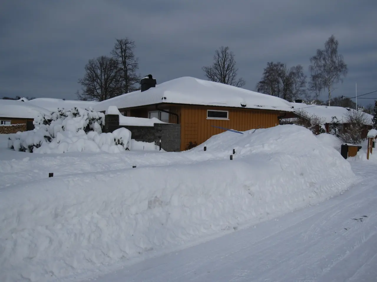 In the image we can see there is ground covered with snow and there are buildings. Behind there are...