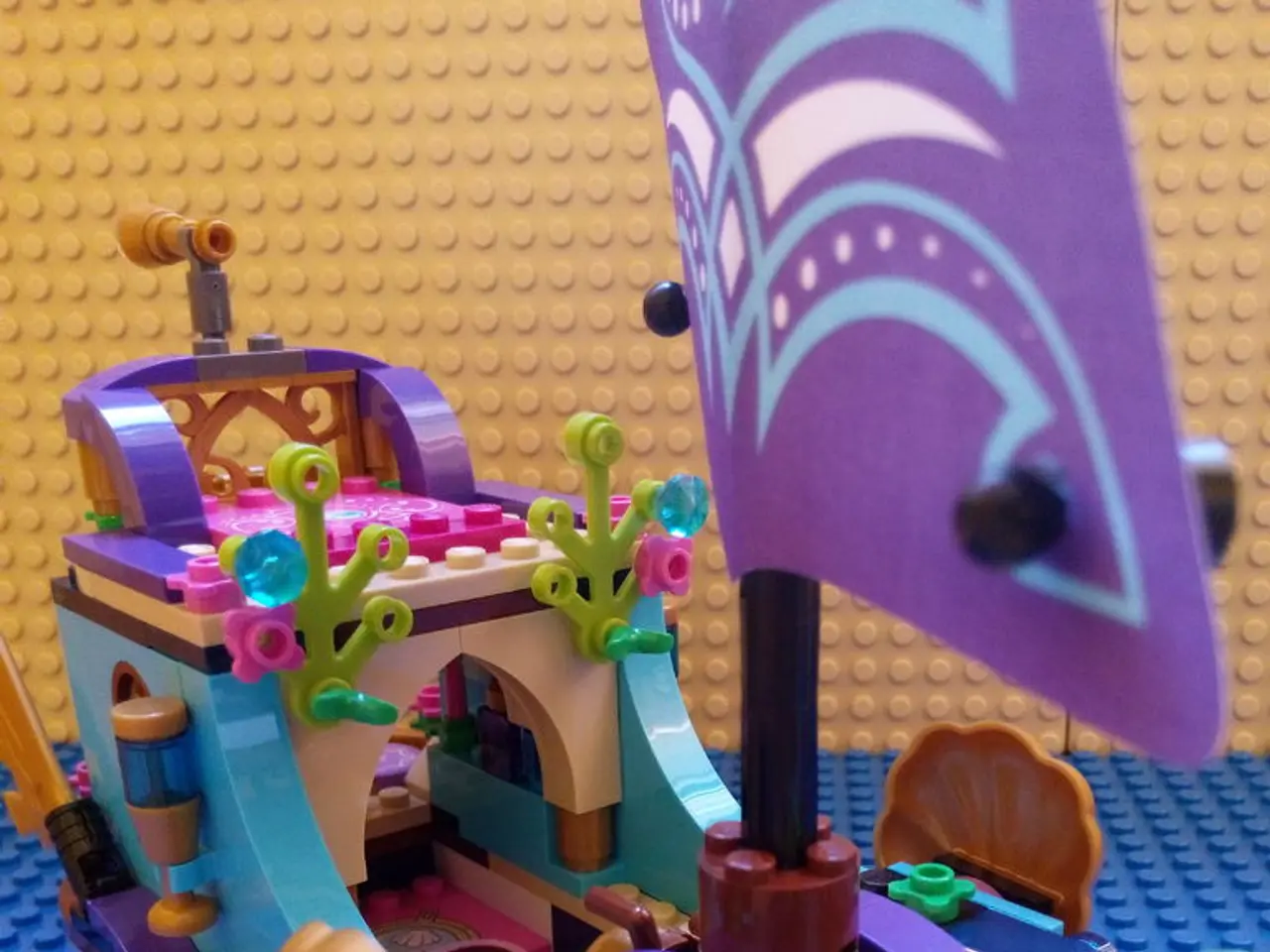 In the center of the image a boat toy is present.