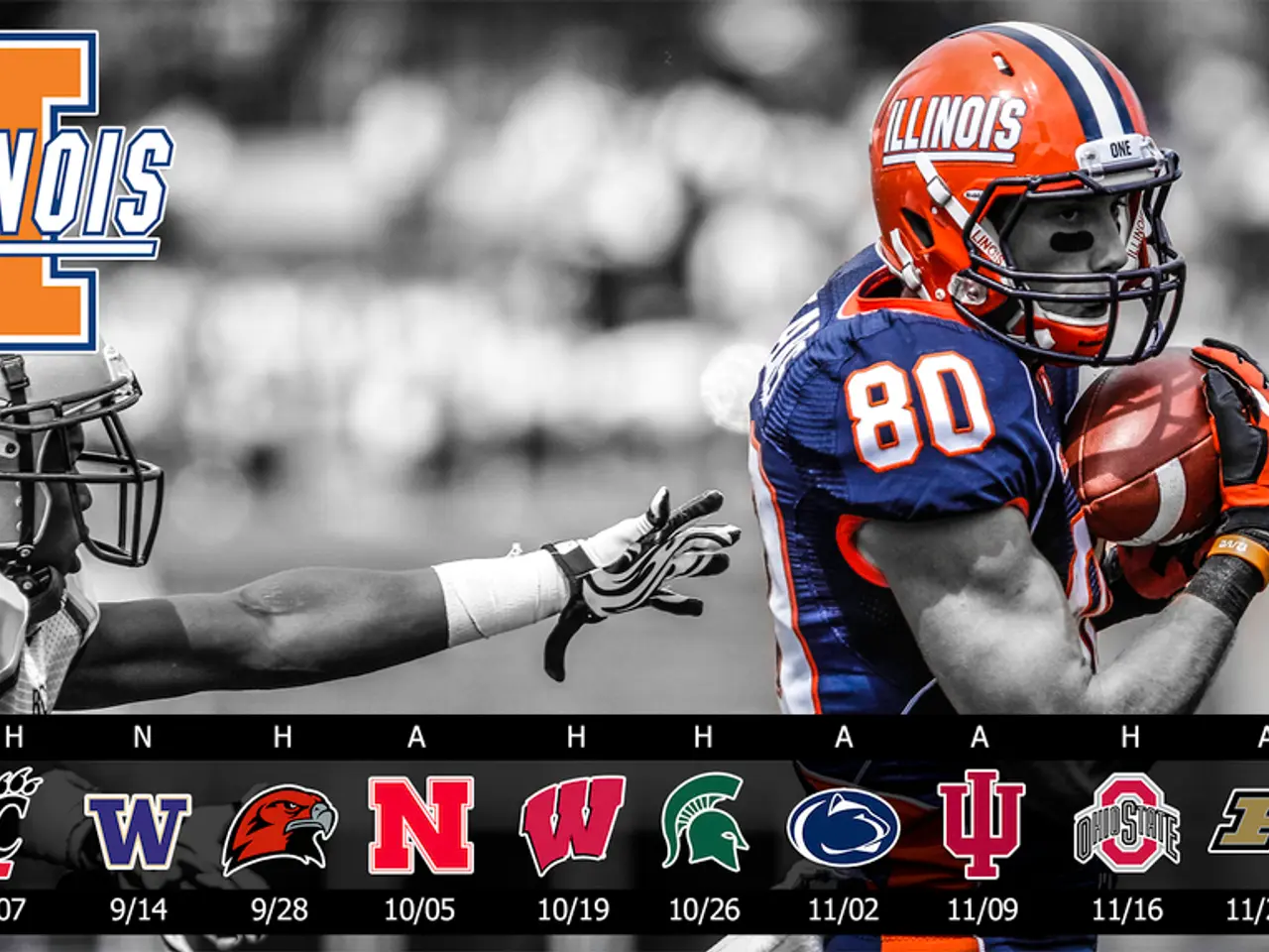 This is an edited image. At the center of the image there is a player holding a ball in his hand,...