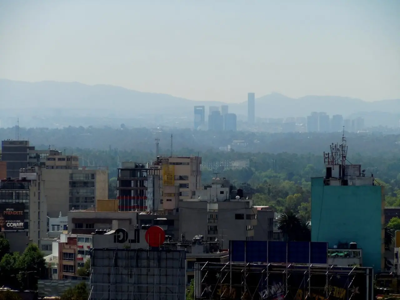 In this image I can see number of buildings, number of trees and few boards. On these words I can...