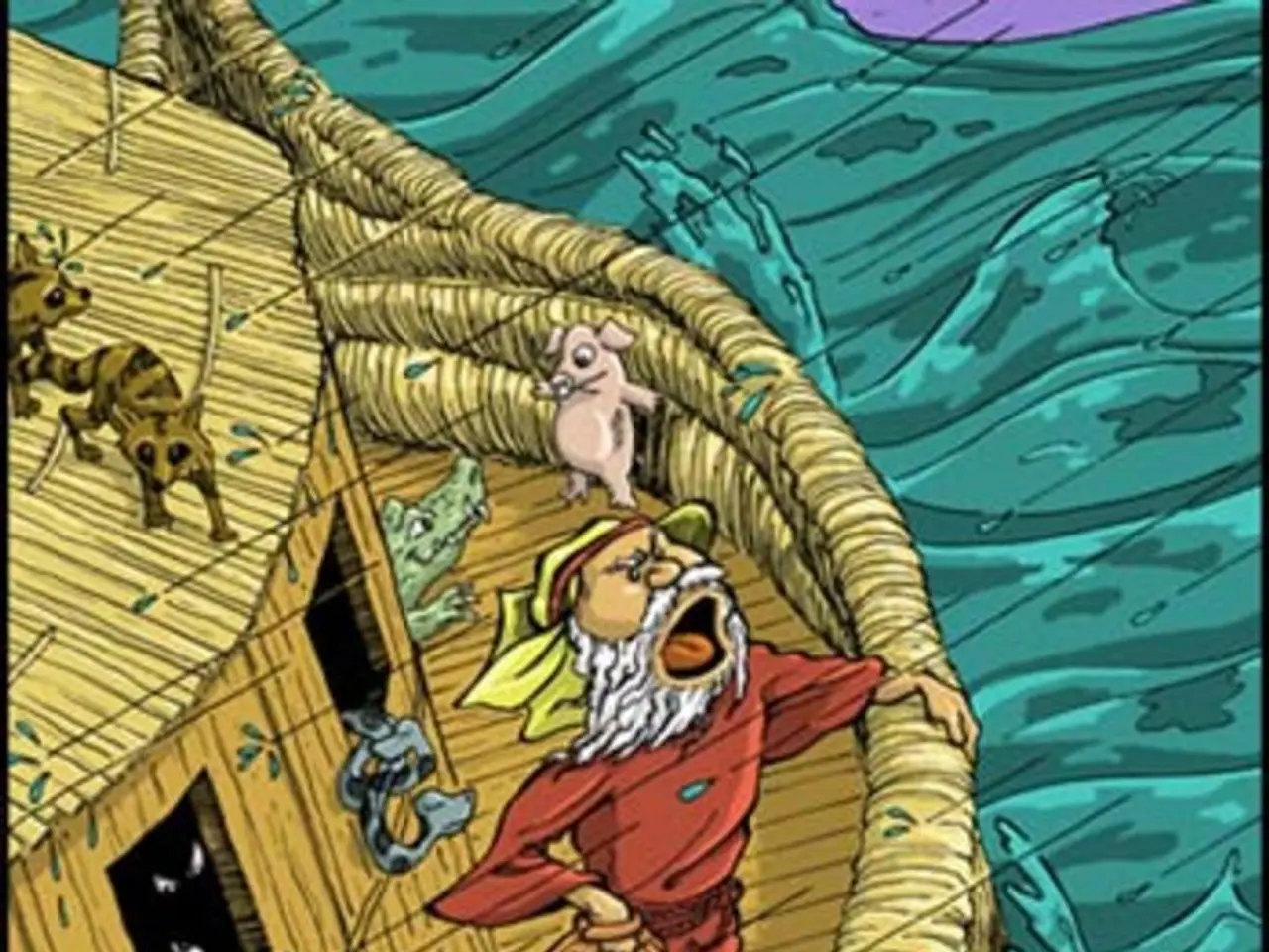 In this picture I can observe a cartoon image of a person standing in the boat. This person is...