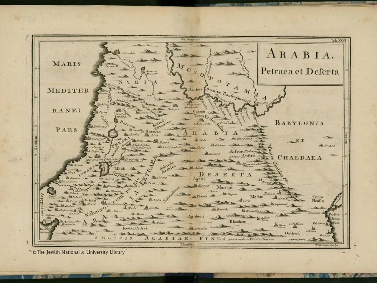 The image shows an open book with a map of Arabia on it, set against a dark background. The map is...