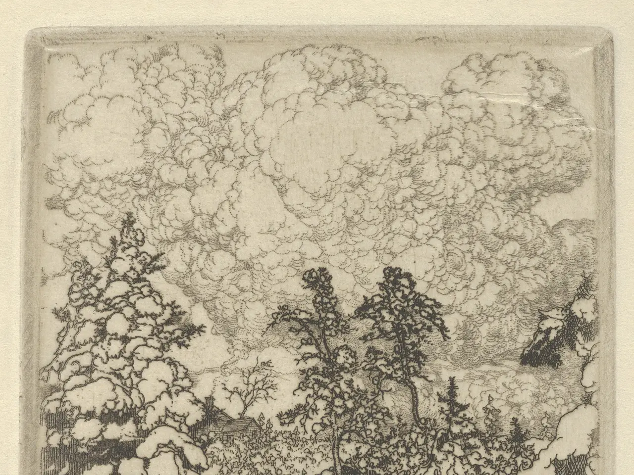 The image shows a paper with a drawing of trees and the words "Greetings of the Season from Annie...