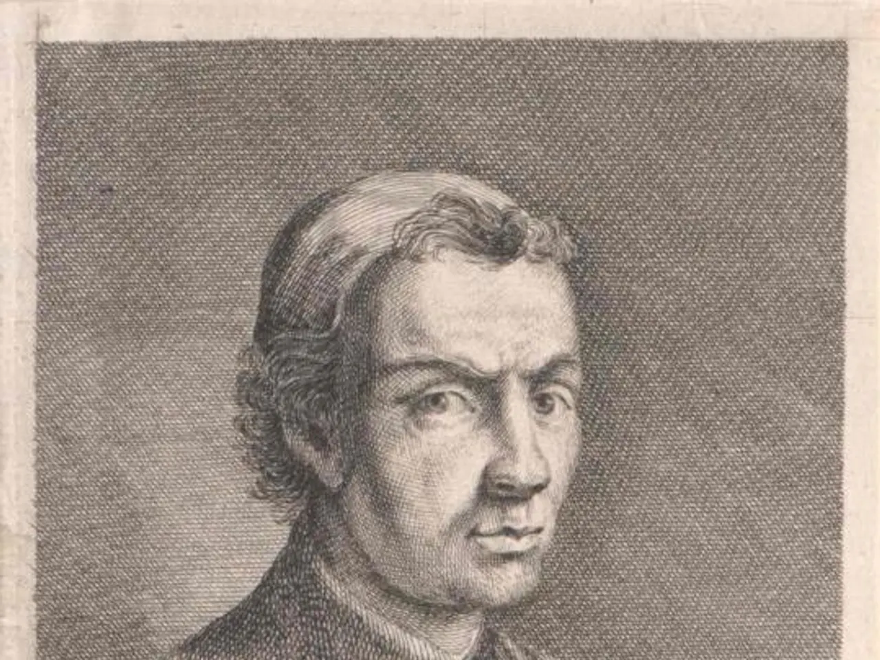 The image shows a black and white engraving of a man in a suit and tie, with the text "Burchielli,...