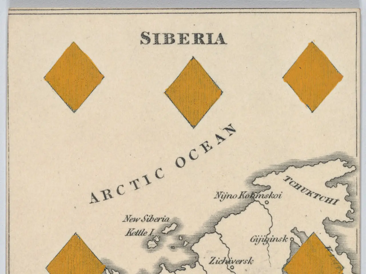 The image shows a poster with a map of Siberia and the Arctic Ocean, with text written on it. The...