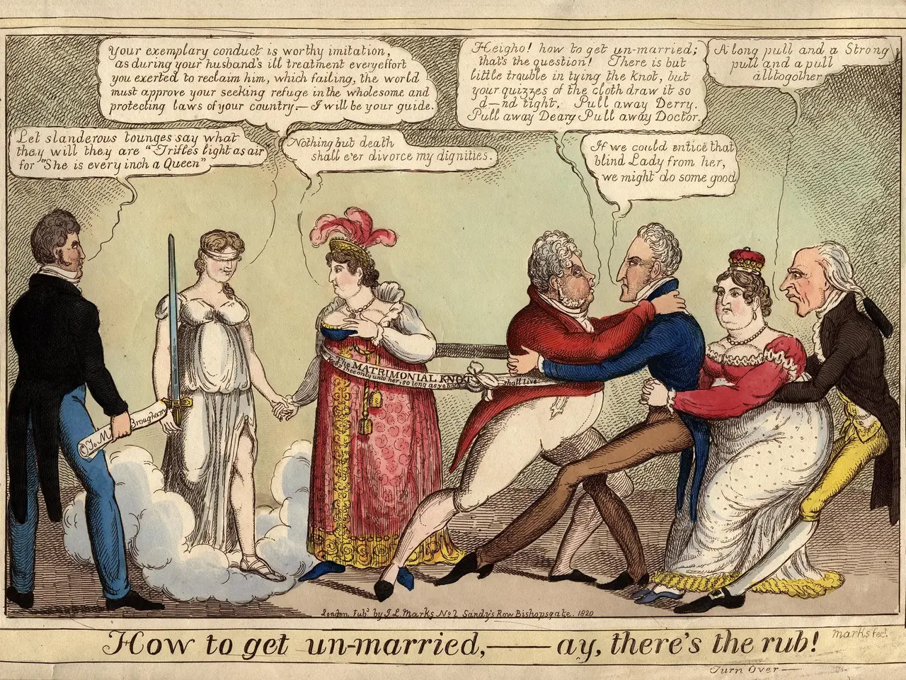 The image shows a paper with a cartoon depicting a man and a woman in a wedding dress, with the...