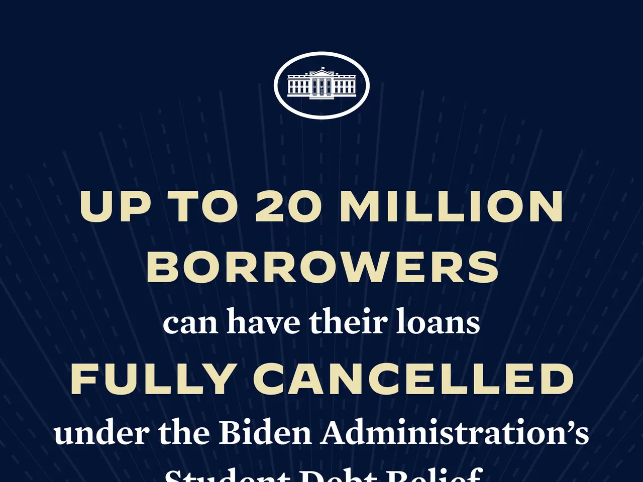 The image shows a poster with text and a logo that reads "Up to 20 million borrowers can have their...