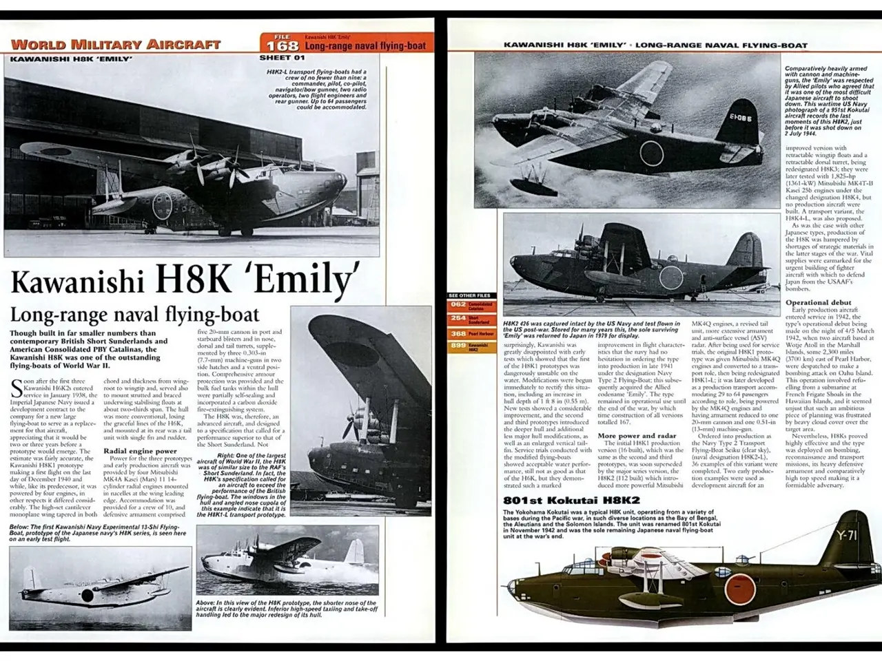 The image shows a book with a variety of aircrafts on it, including a KAWANISHI H8K-EMILY...