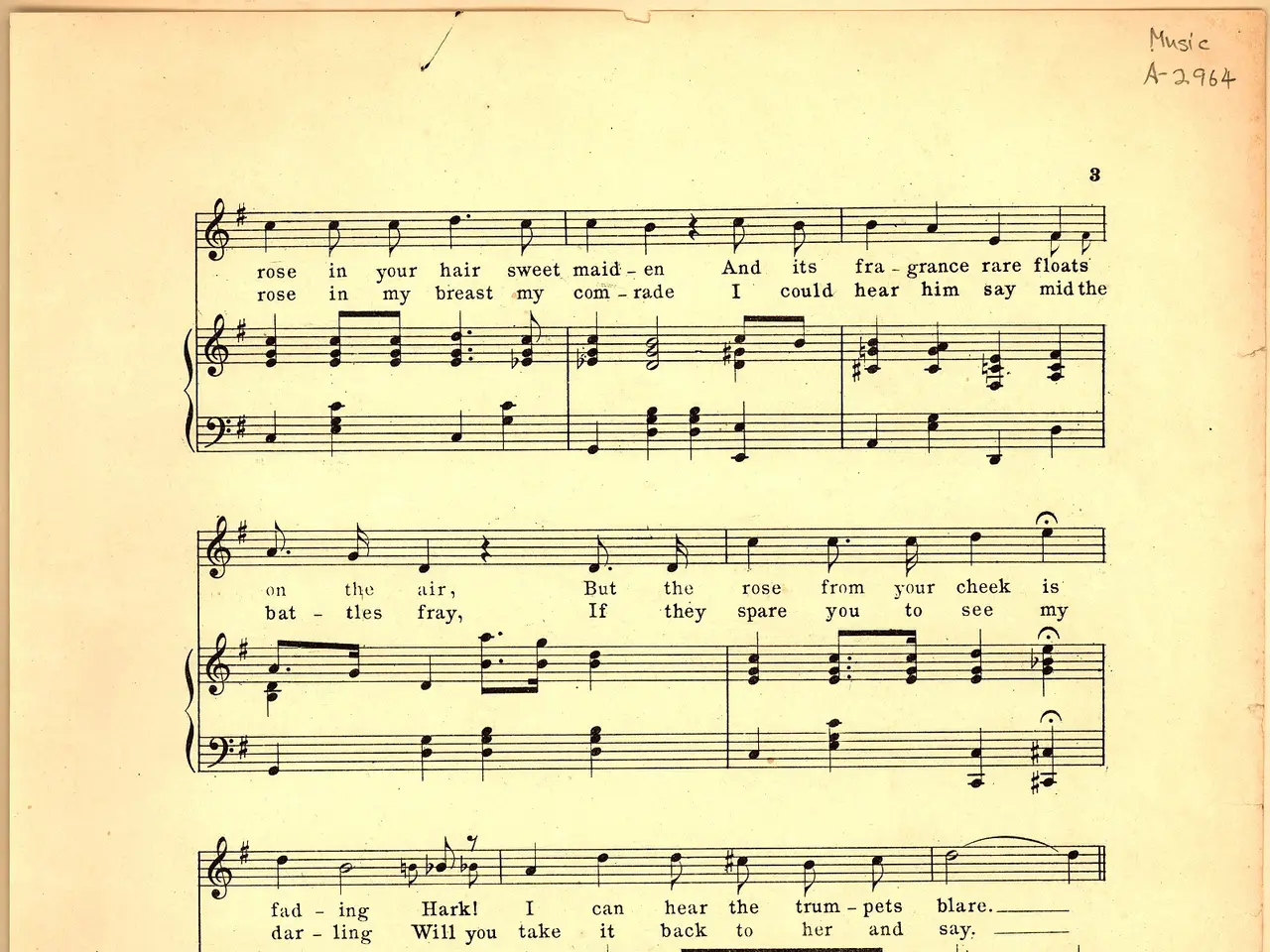 The image shows an old sheet of music with the words "Goodbye Little Girl" written on it. The paper...