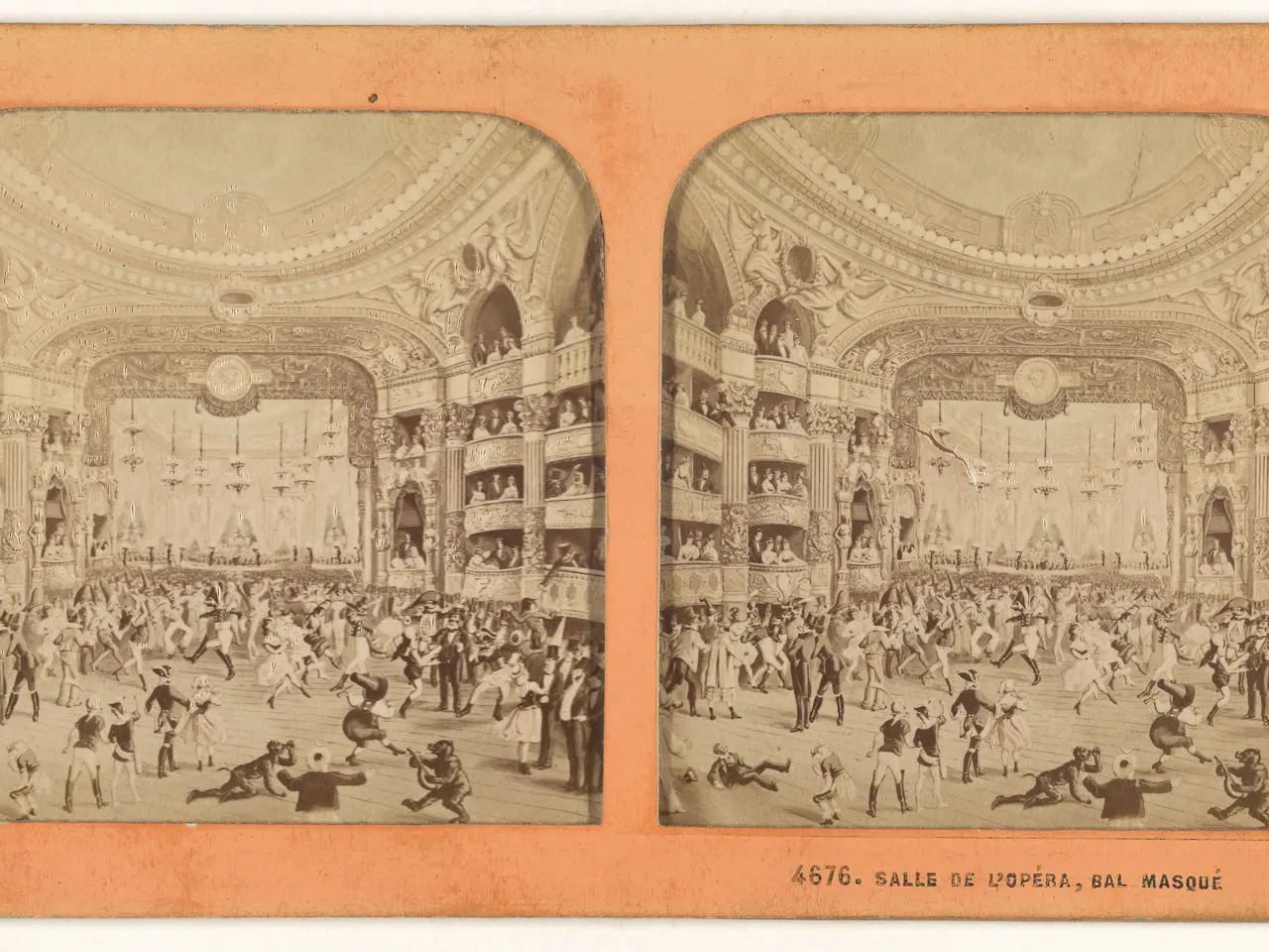 The image shows an old photo of a large crowd of people in a theater, with two pictures of the...