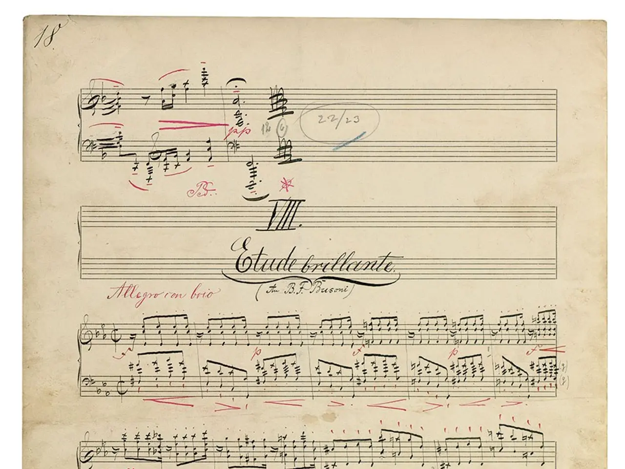 The image shows an old sheet of music on a white background. The paper is filled with musical notes...