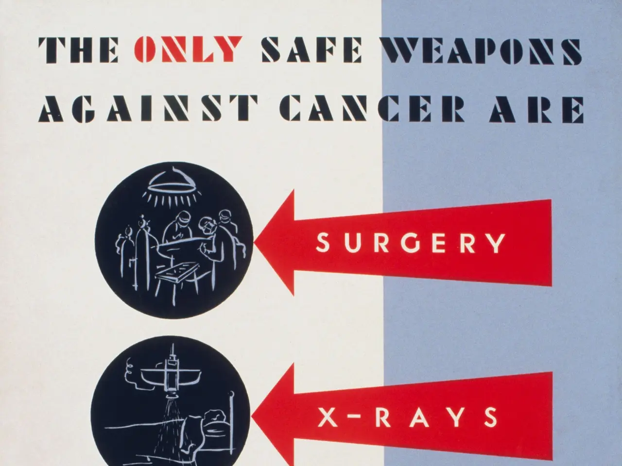The image shows a poster with text and images that reads "The only safe weapons against cancer are...