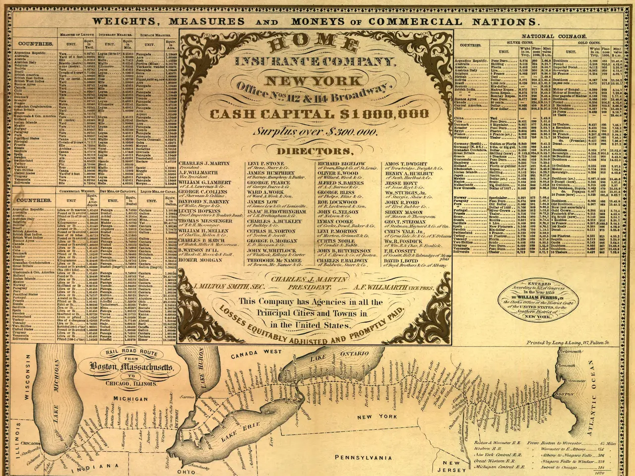 The image shows an old newspaper with a map of the United States of America on it. The paper is...