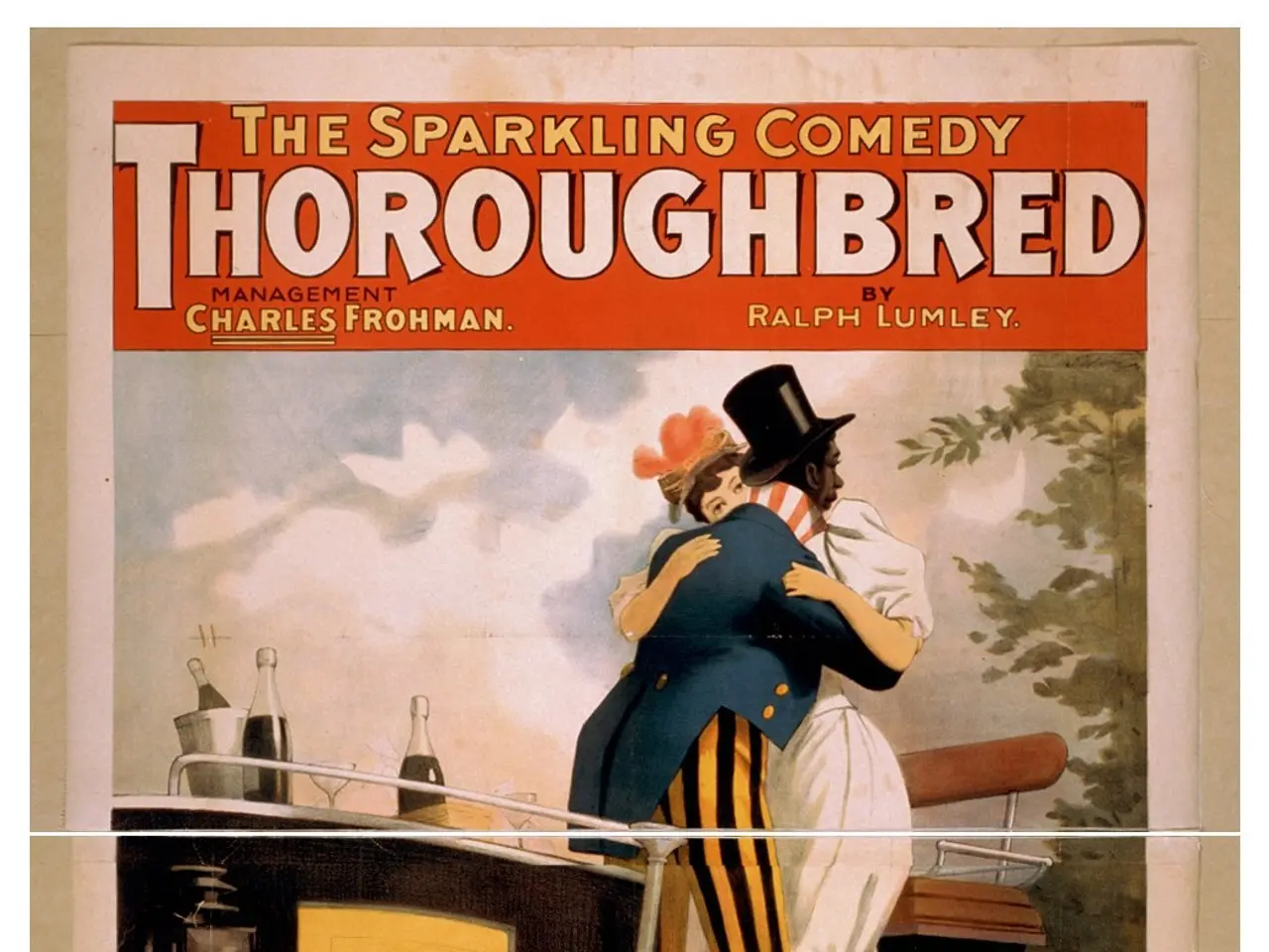 The image shows a poster for the movie "The Sparkling Comedy Thoroughbred" featuring a man and a...