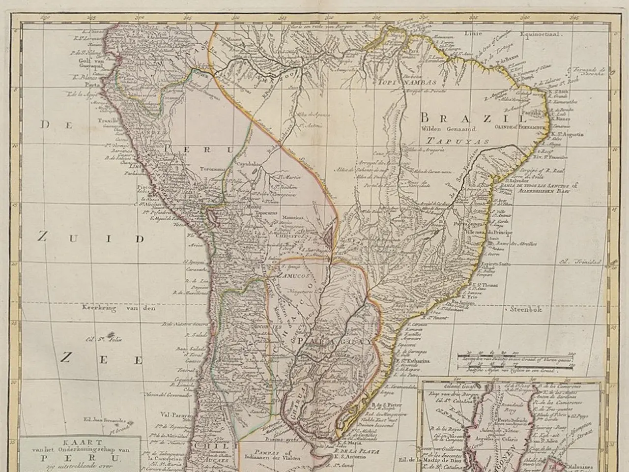 The image shows a map of South America, with the provinces of Brazil and Paraguay clearly visible....