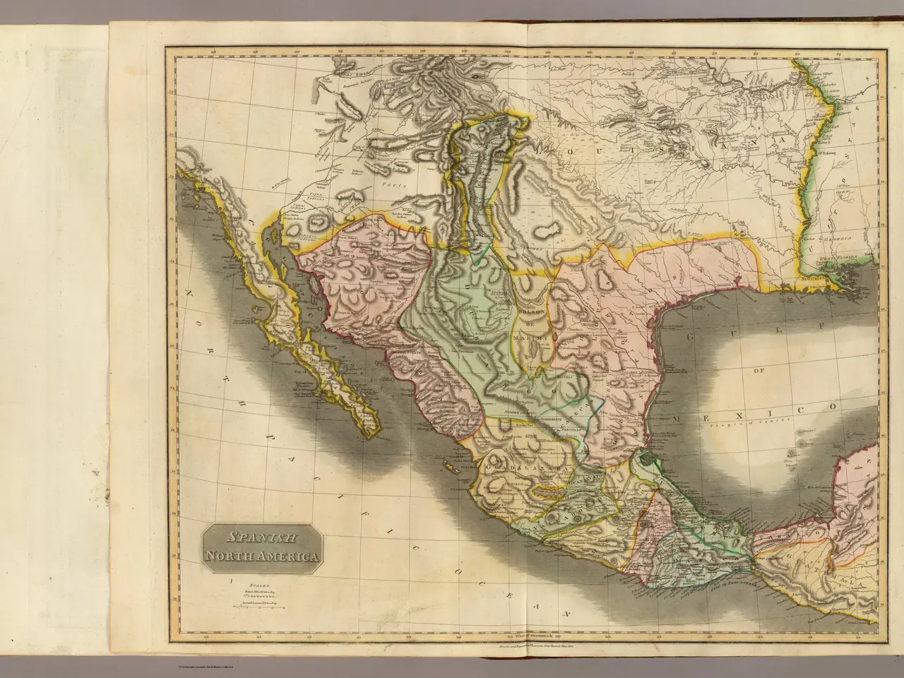 The image shows an open book with a map of Mexico on it. The map is detailed and shows the various...