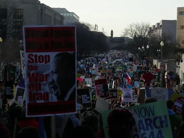 Thousands of protesters assembled in a camp setting