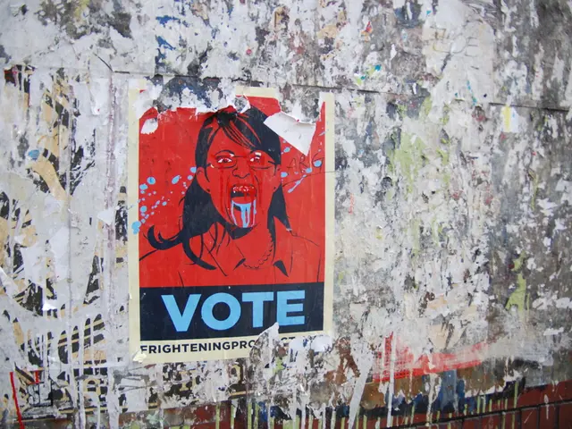 In this picture, there is a poster on the wall. On the poster there is a sketch and some text.