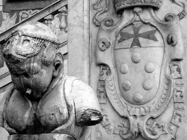 This is a black and white image of sculptures.