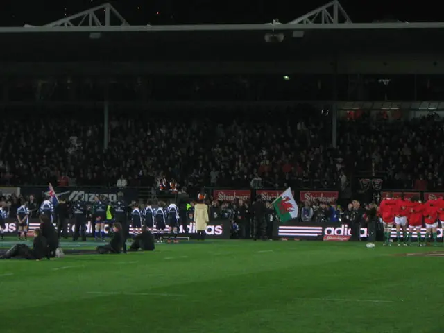 At the top of the image we can see iron grill, speakers and spectators. At the bottom of the image...