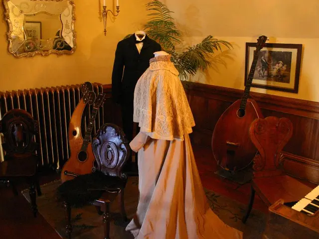 This image consists of mannequins along with clothes. On the right, there is a piano. And we can...