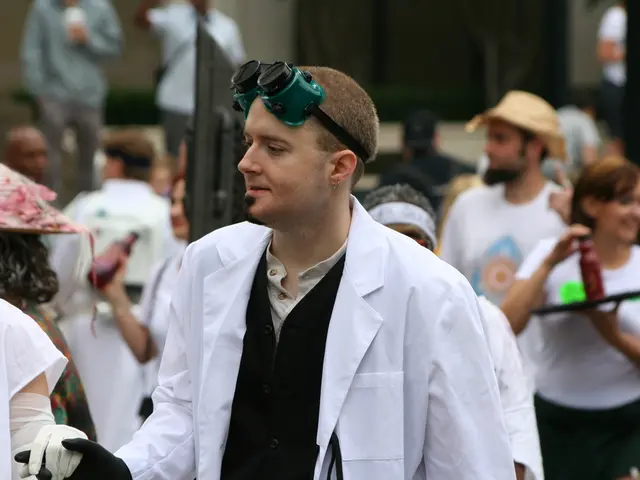 This picture shows few people standing and few of them wore hats on their heads and couple of them...