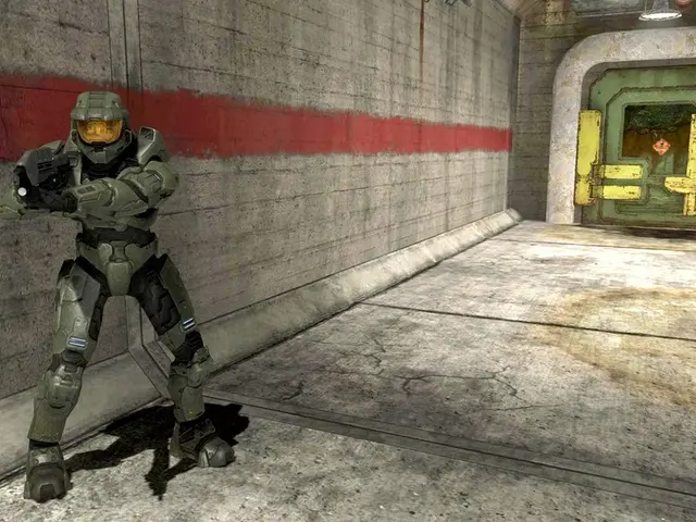 In the image we can see a person wearing soldier costume, helmet, gloves and shoes, and holding a...