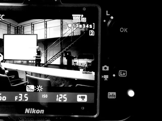 This is a picture of a camera. On the right it is cameras tag. On the camera screen there are...