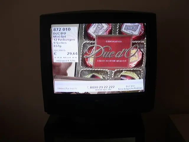 In the image there is a television and the pictures of chocolates and some information related to...