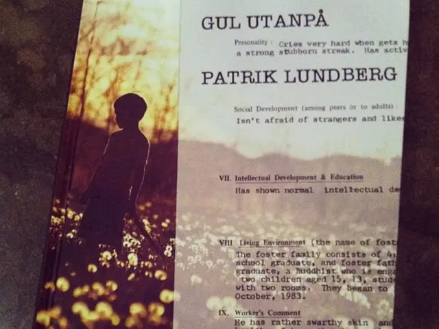 In this image there is a book, on the book there is text and there is one boy, trees, plants and...