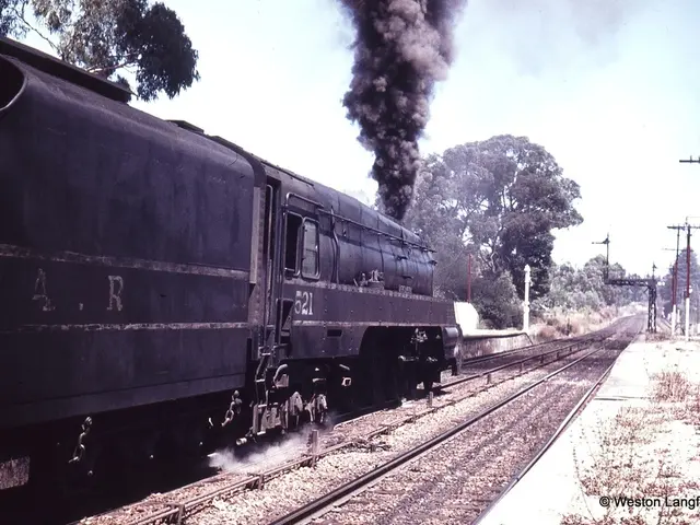 In this image we can see a train moving on the railway track. Here we can see the smoke, we can see...