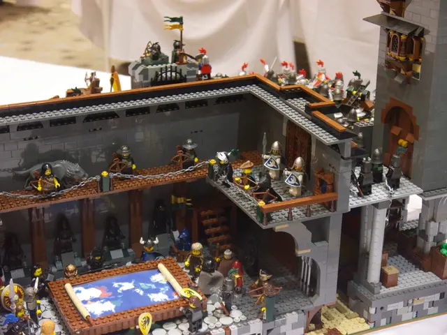 In this image it looks like a kingdom which is made up of Lego toys. In this image we can see that...