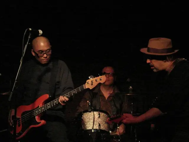 In this picture there are three musicians. The man to the left corner and the man to the right...