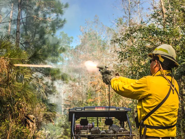 In this image there is a person standing and shooting something with a gun, and in the background...