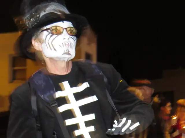 there was a person with the make up in white color wearing a black costume,there was musical...