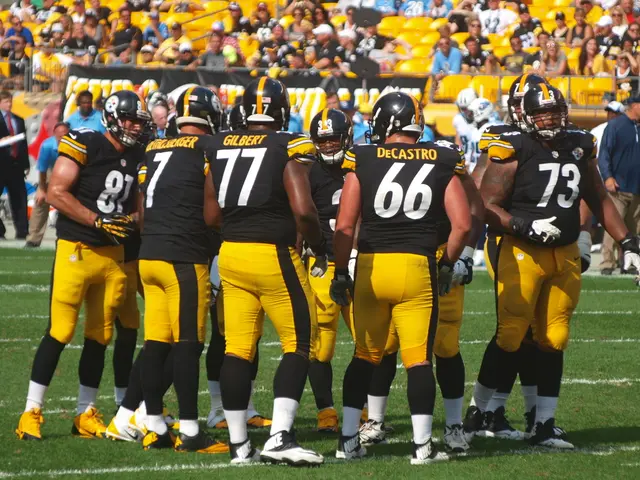 In this image there are group of players standing on the ground by wearing the jerseys and helmets....