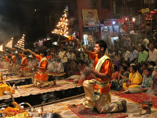 In the image in the center we can see few peoples were in traditional costume and they were...