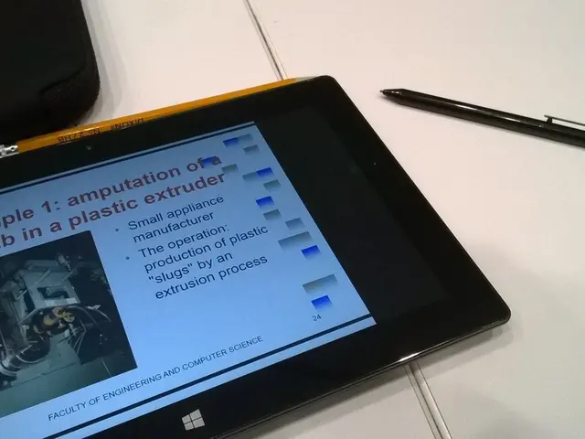 We can see tab, pencil, pen and bag on table.