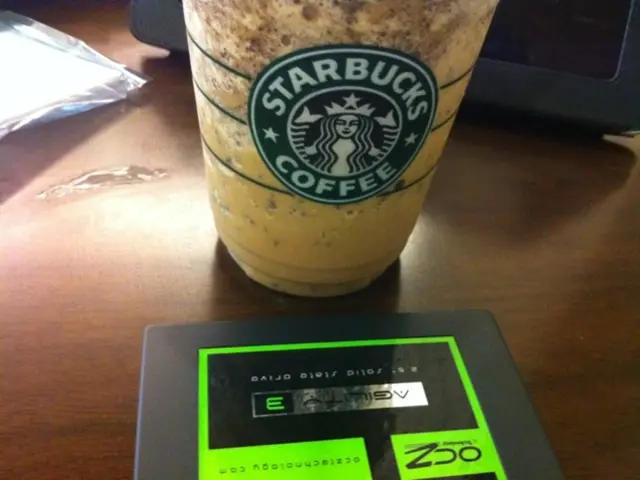 In this image i can see a cup in which there is a name of starbucks coffee and some other objects...