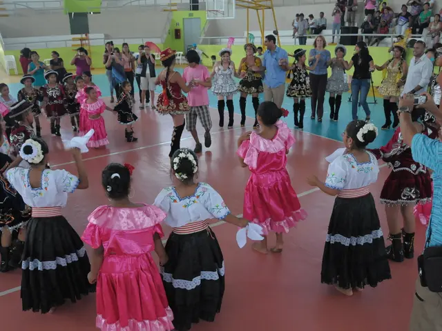 In this picture there are group of children those who are standing in the center of the image, in...