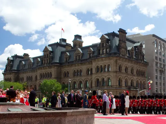 There are people at the bottom side of the image and there are people performing parade and there...