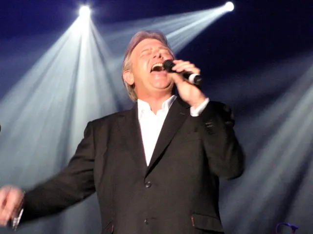 This picture is mainly highlighted with a man holding a mike in his hand and singing. These are...