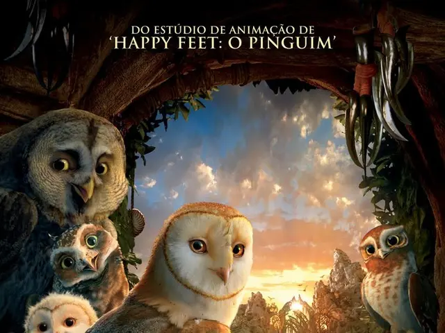 In this image there is a poster having few eagles standing on the land. Behind there is water and...