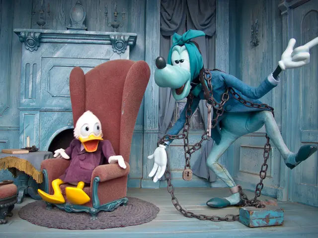 In this picture we can see a photograph of the cartoon. In the front there is a Donald duck sitting...